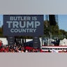 Republican vice presidential nominee Senator JD Vance stands on stage on the day Republican presidential nominee and former President Donald Trump returns for a rally in Butler