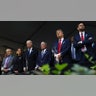 Sen. Chuck Schumer, D-NY, Democratic presidential nominee Vice President Kamala Harris, President Joe Biden, Michael Bloomberg, Republican presidential nominee former President Donald Trump and Republican vice presidential nominee Sen. JD Vance, R-Ohio, attend the 9/11 Memorial ceremony