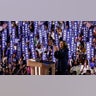 Democratic presidential candidate Vice President Kamala Harris arrives to speak on stage during the final day of the Democratic National Convention