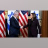 Benjamin Netanyahu, Israel's prime minister and Vice President Kamala Harris shake hands during a meeting in the Vice President's Ceremonial Office