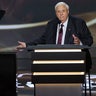 Gov. of West Virginia Jim Justice speaks accompanied by Babydog on Day 2 of the Republican National Convention