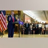 Former President Donald Trump speaks at a news conference at Trump Tower following the guilty verdict in his hush-money trial at Trump Tower