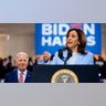 Vice President Kamala Harris introduces President Joe Biden during a campaign rally at Girard College