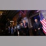 Former President Donald Trump speaks during a campaign stop unveiling his leadership team, while standing next to Senator Lindsey Graham