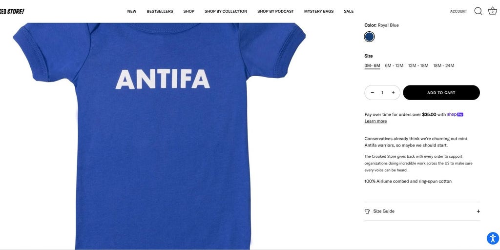 "'ANTIFA Baby Onesie': Grupo de podcast fundado por ex-assessores de Obama vende equi