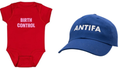Images of Crooked Medias products, a baby onesie and an "ANTIFA Dad Hat" advertised for sale. - Fox News