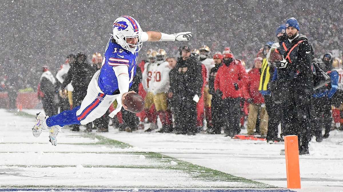 Josh Allen dives for pylon