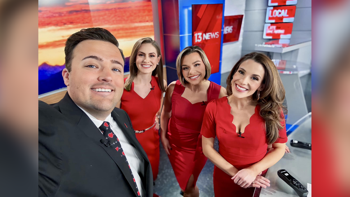 Selfie of 13 News anchors Tyler Butler, Mallory Schnell, Carsyn Currier, and Ana Orsini