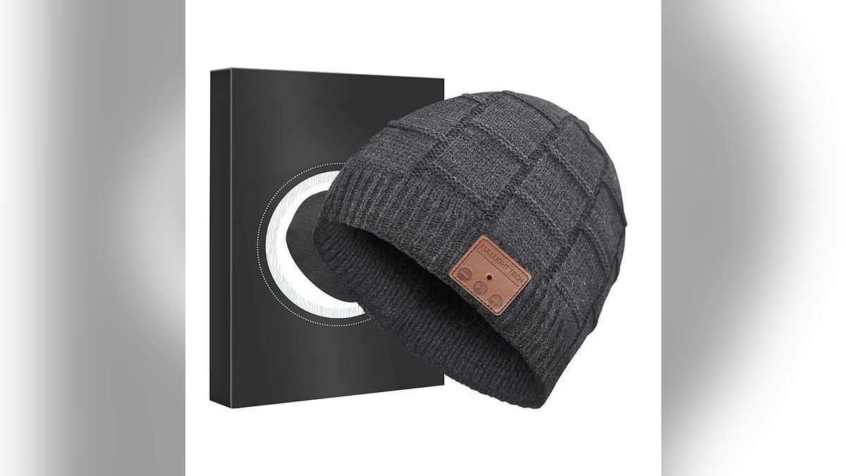 This hat has built-in Bluetooth wireless earphones.