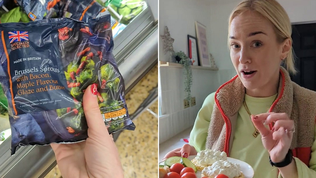 Abi Richards holds a bag of Brussels sprouts that she bought as part of her three-day Christmas dinner extravaganza.