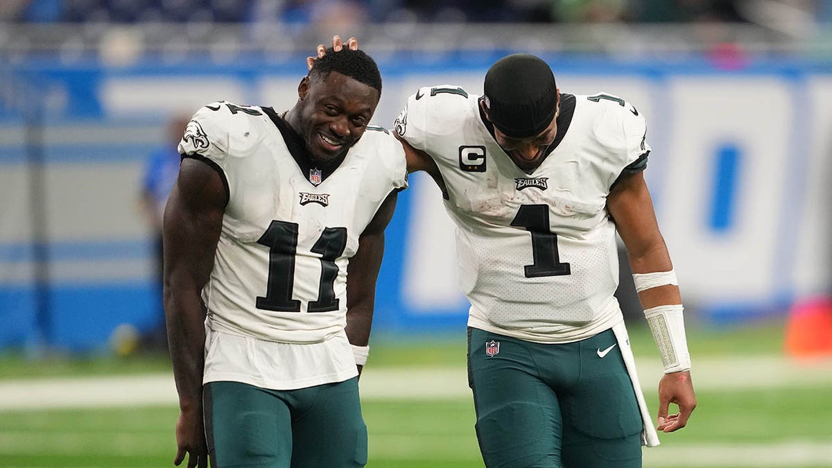 AJ Brown and Jalen Hurts after the game