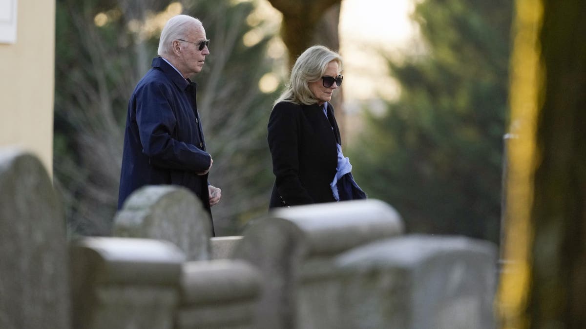 President Joe Biden and First Lady Jill Biden arrive at St. Joseph's Church at Brandywine Catholic Church on Wednesday, December 18, 2024 in Wilmington, Delaware.