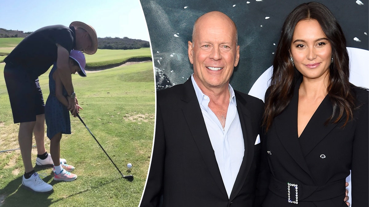 Bruce Willis with his daughter split with him and his wife on the red carpet.