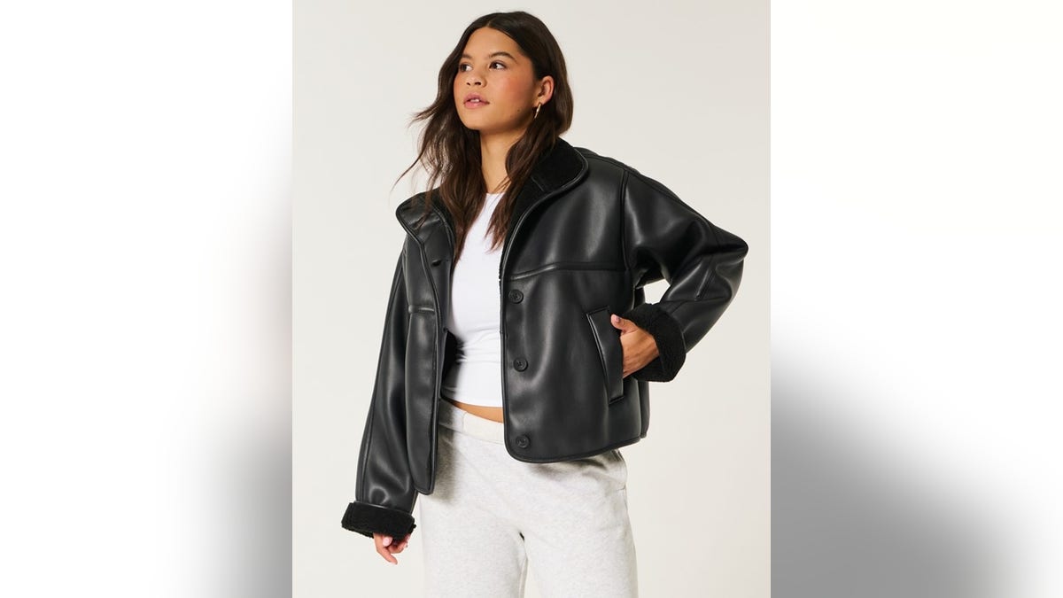 A beautiful leather jacket that's lined with faux furn. 