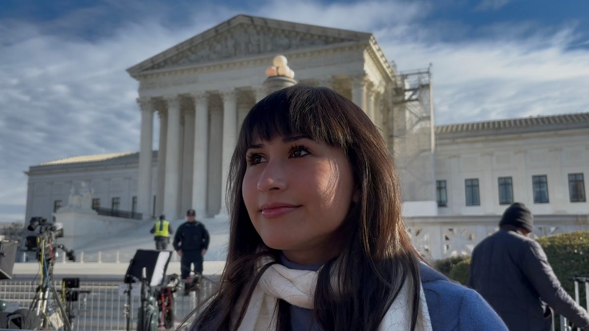 Detransitioner and activist Chloe Cole outside the Supreme Court building during oral arguments in the Skrmetti vs. U.S. case on Dec. 4, 2024.?