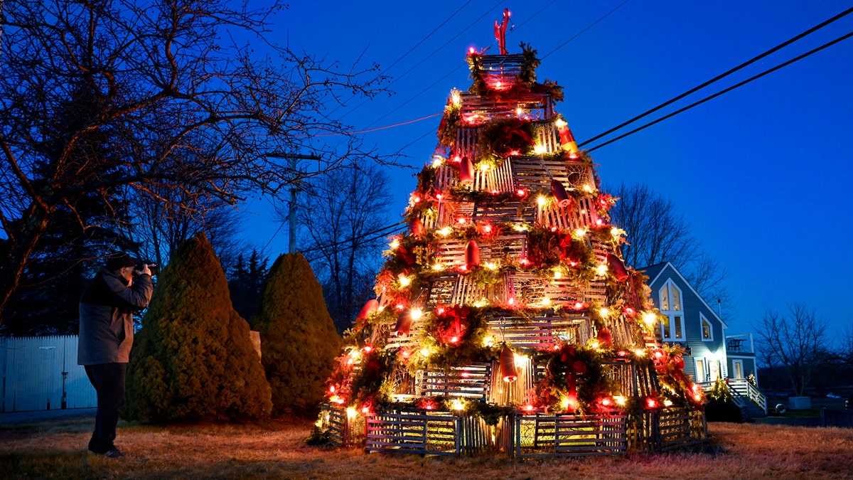 Christmas tree made of lobster traps in Kennebunkport, Maine