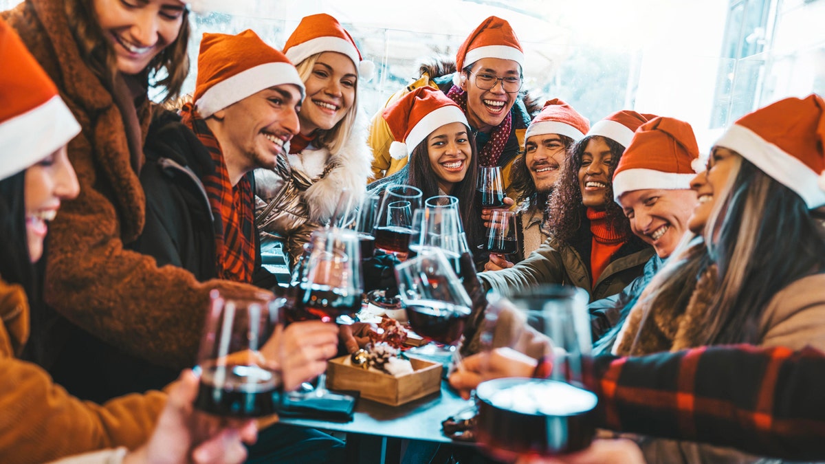 Friends gathering for a Christmas party