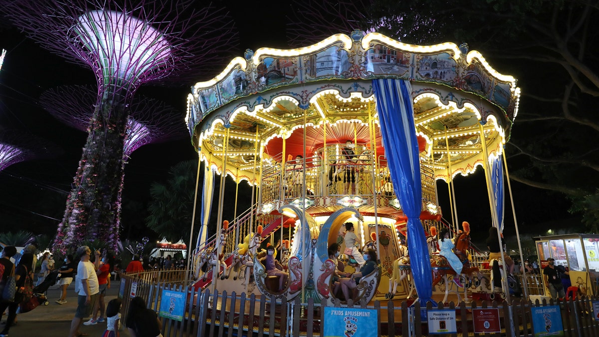 A carousel at Christmas Wonderland in Singapore