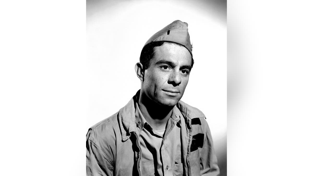 Close-up of Carl Switzer in uniform as part of his movie role.