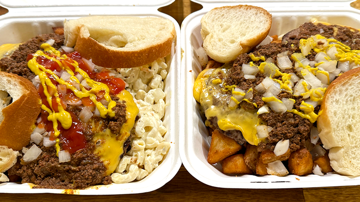 Two garbage plates served at Dogtown Hots in Rochester, New York.