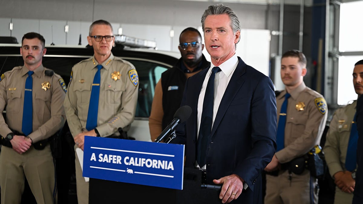 California Governor Gavin Newsom with CHP officers