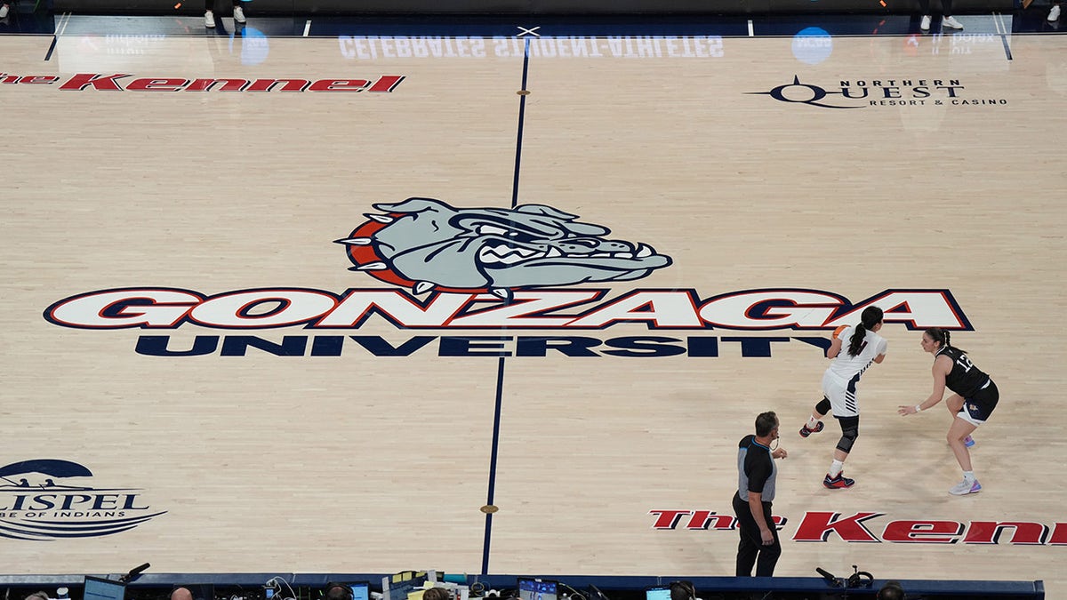 Gonzaga logo on court