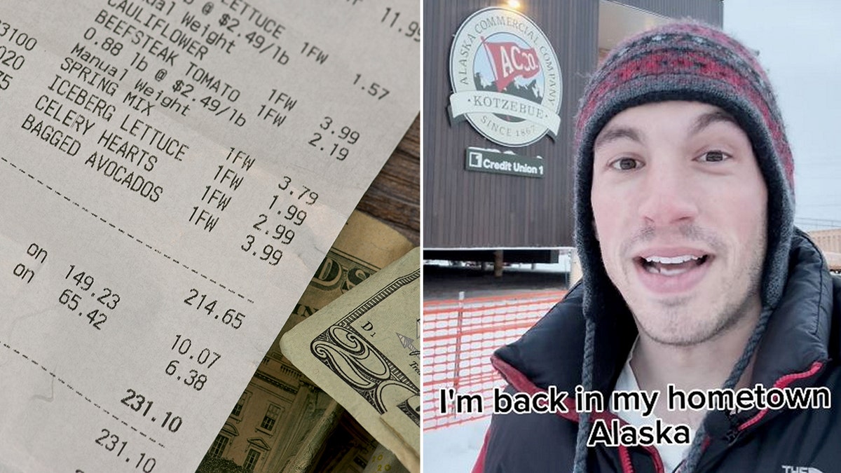 Grant Magdanz documented the high price of groceries in his Alaskan hometown, as shown in this screen capture from his TikTok account (right).