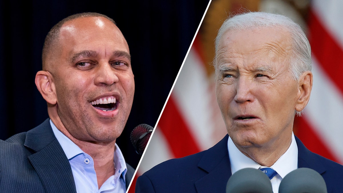 Left: Rep. Hakeem Jeffries; Right: President Joe Biden