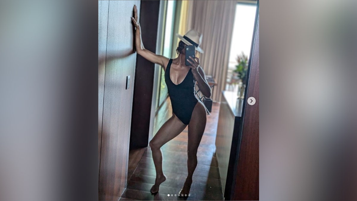 Berry posted photos of herself in a black one-piece swimsuit.