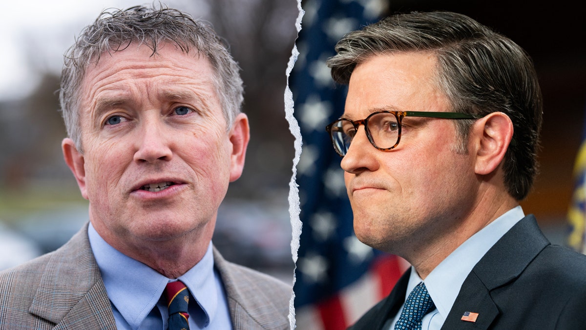 Left: Rep. Thomas Massie' Right: House Speaker Mike Johnson