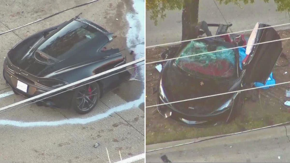 A McLaren halved after a collision in Texas