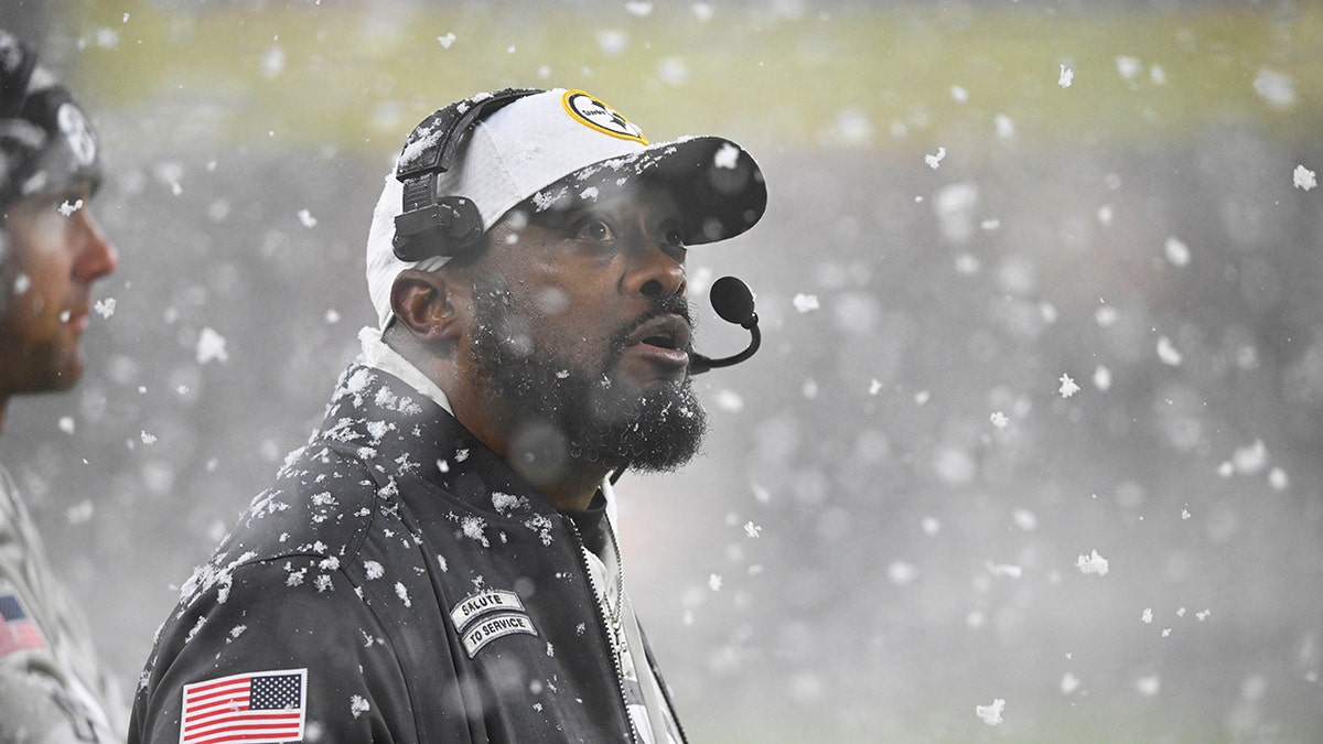 Mike Tomlin mendongak