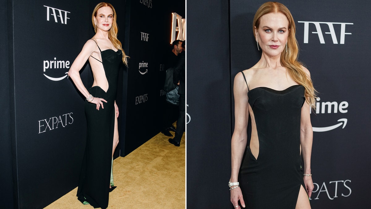 Nicole Kidman in a black dress at the 'Expats' premiere