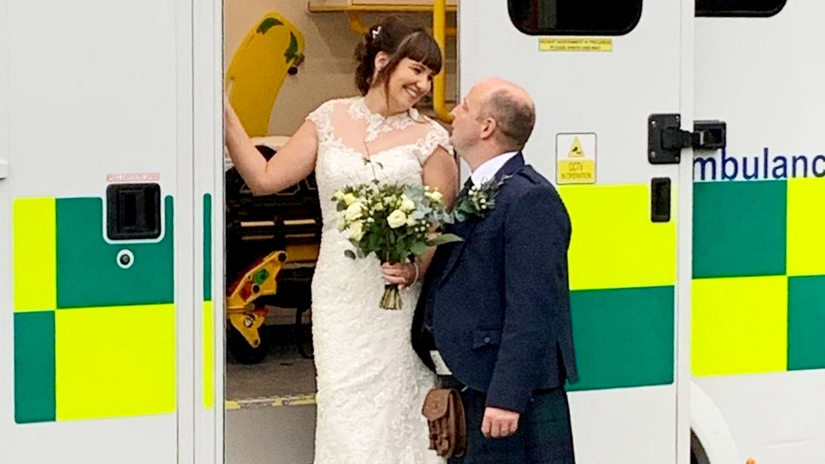 Wayne and Sarah Marshall celebrated their wedding using a non-operational ambulance as a backdrop.