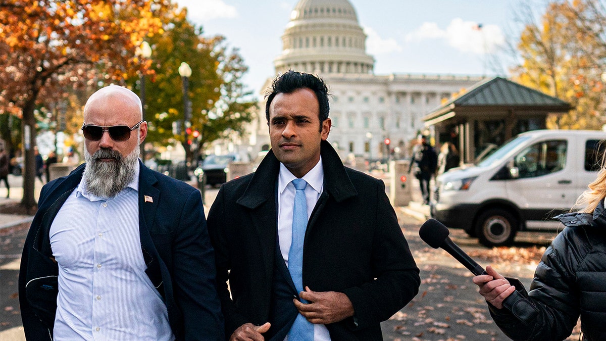 Vivek Ramaswamy arrives to meet with lawmakers on Capitol Hill in Washington, DC, Thursday, December 5, 2024. 