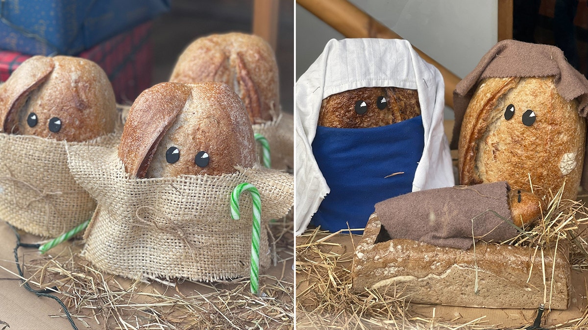 Shepherds are actually sourdough bread with candy canes as decorations. Mary and Joseph were also made of sour dough.