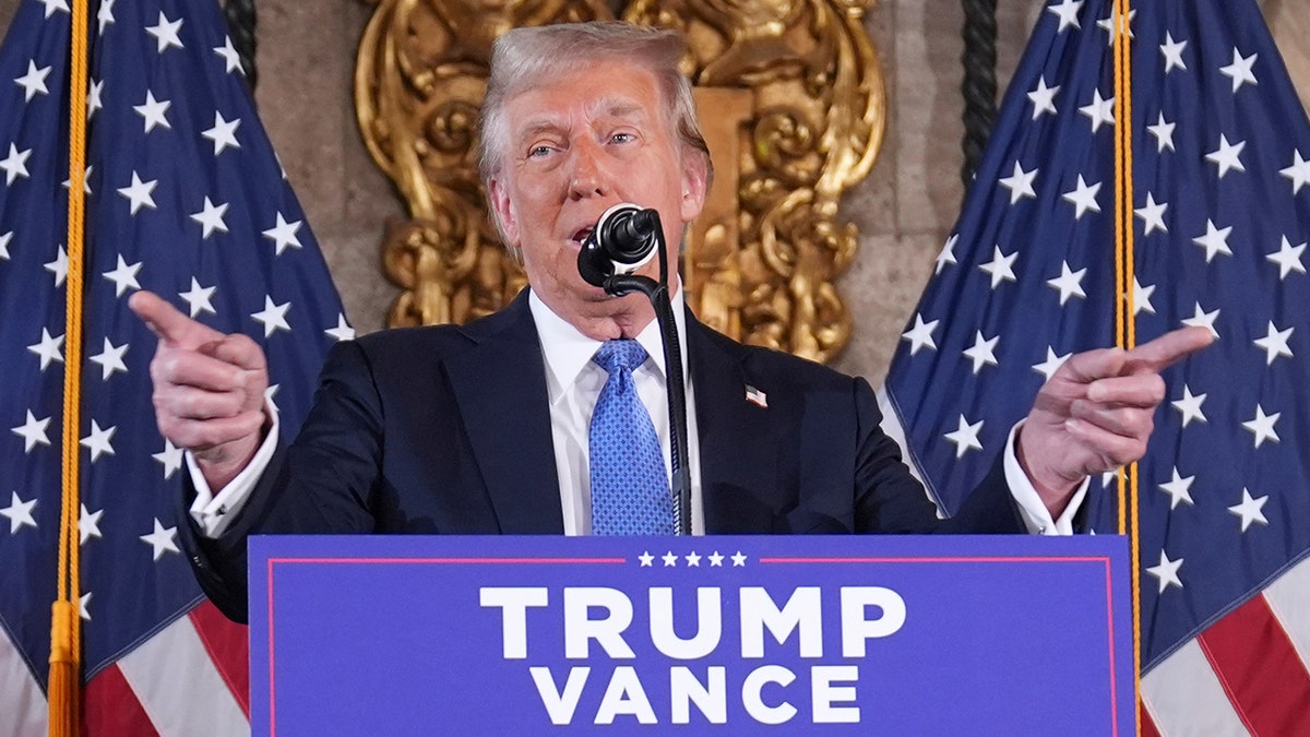 President-elect Donald Trump speaks during a news conference at Mar-a-Lago, on Monday, Dec. 16, 2024, in Palm Beach, Florida.