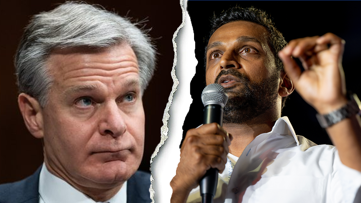 Christopher Wray, left; Kash Patel at right