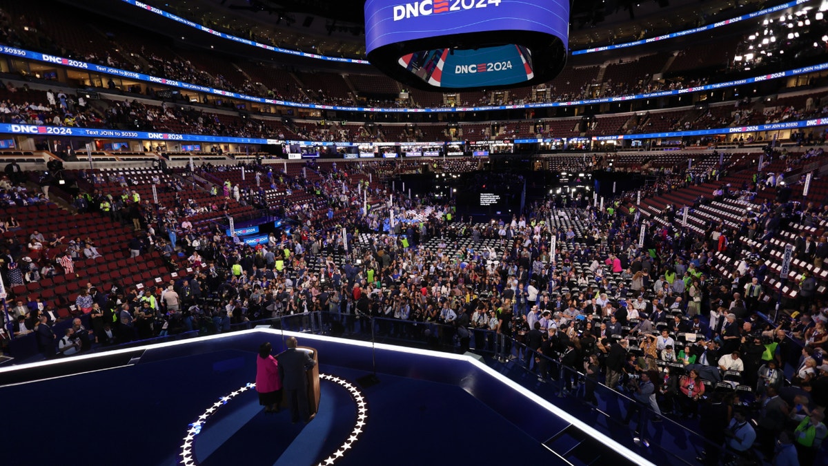 Jaime Harrison, Chairman of the Democratic National Committee (DNC), helps open Day 1 of the Democratic National Convention (DNC), at the United Center, in Chicago, Illinois, U.S., August 19, 2024. (Mike Segar via USA Today)