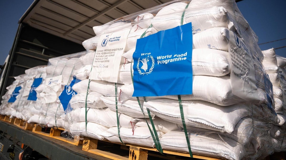 World Food Programme (WFP) aid at the Erez west crossing on the Israel-Gaza border.