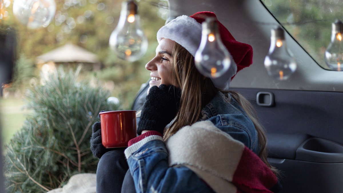 Woman in the car during Christmas