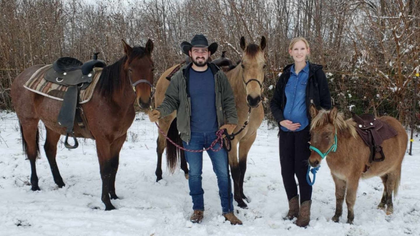 makenna and her husband on the farm