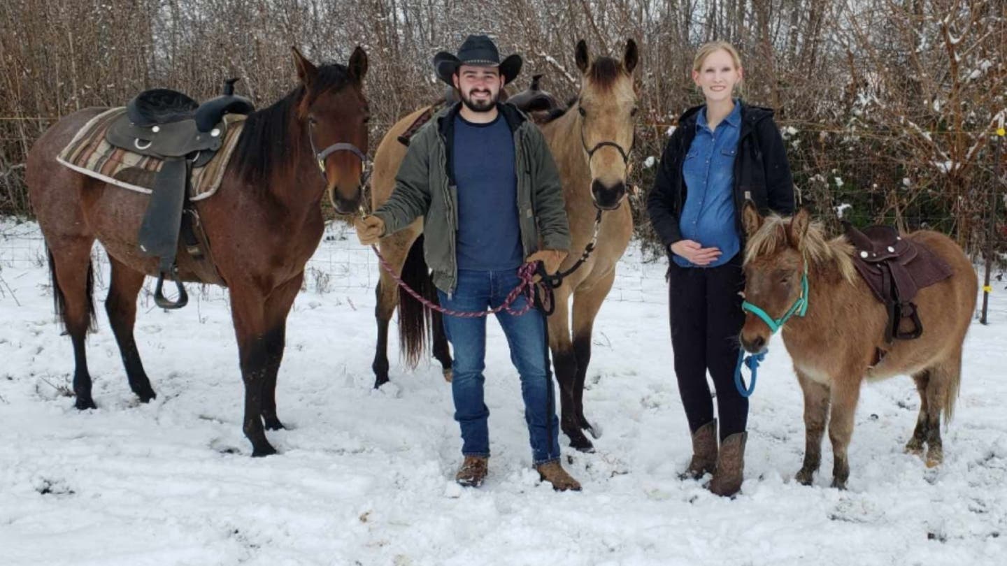 makenna and her husband on the farm
