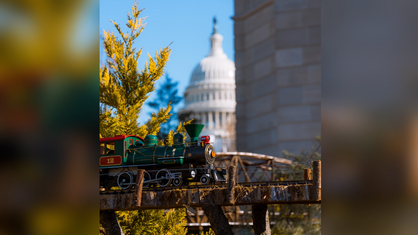 seasons greenings outdoor train display