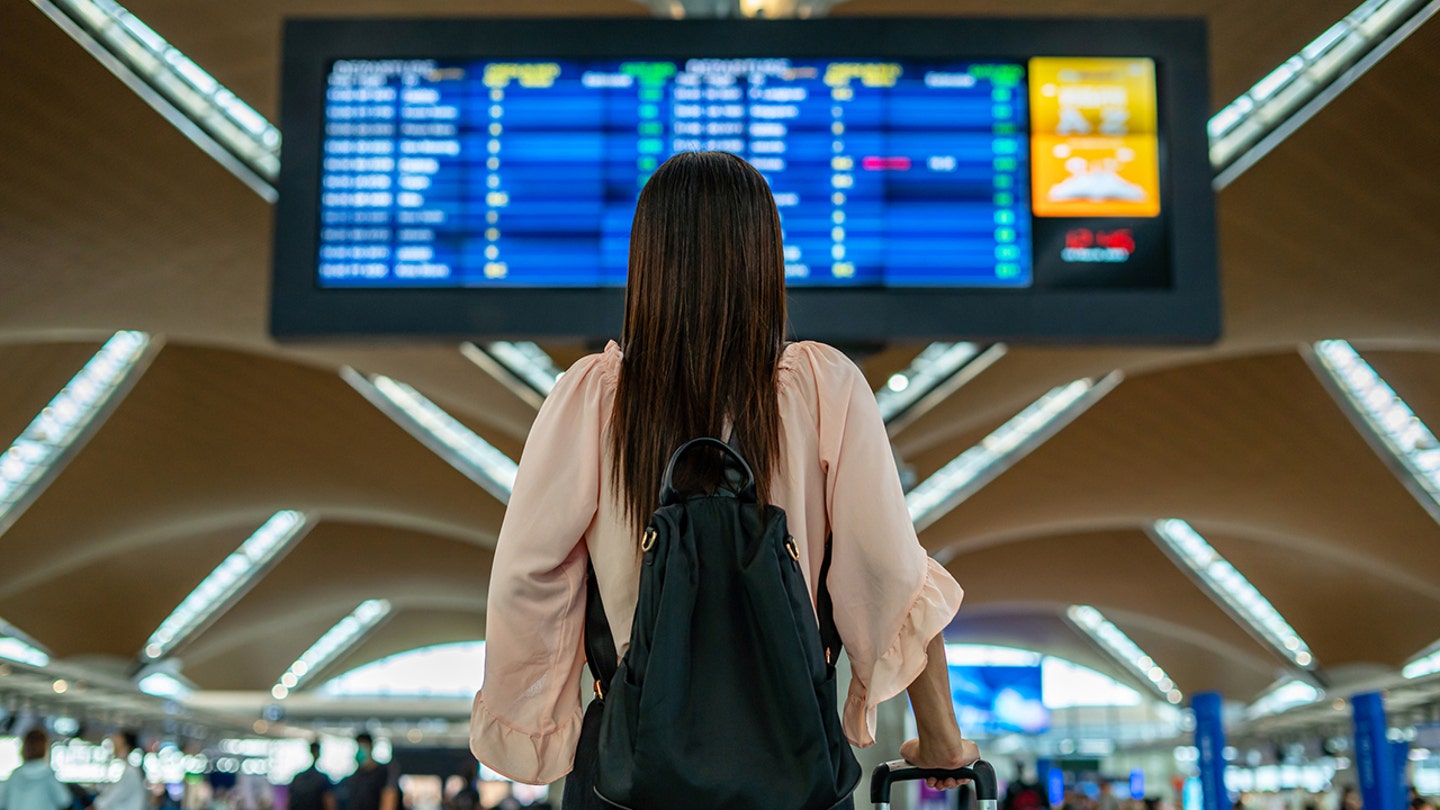 woman at airport getting on fligth