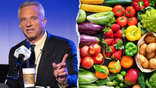 RFK Jr, left, and various fruits and vegetables, right