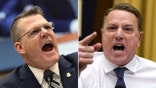 split photo of Secret Service Director Rowe and Rep. Pat Fallon shouting
