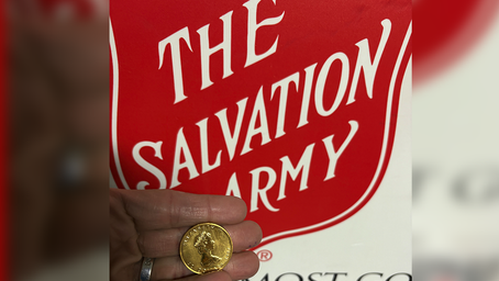 Rare gold coin worth thousands dropped into Salvation Army bucket by anonymous holiday donor