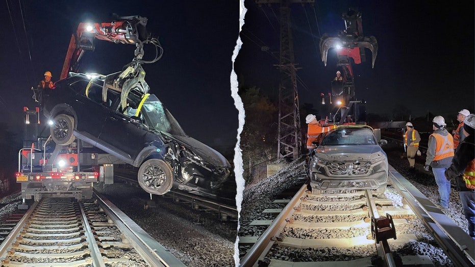 SUV driver's joyride on New York railroad tracks ends in fiery wreck: police