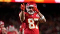 Kansas City Chiefs tight end Travis Kelce celebrates after catching a pass during the second half of an NFL football AFC divisional playoff game against the Houston Texans Saturday, Jan. 18, 2025, in Kansas City, Mo. - Fox News